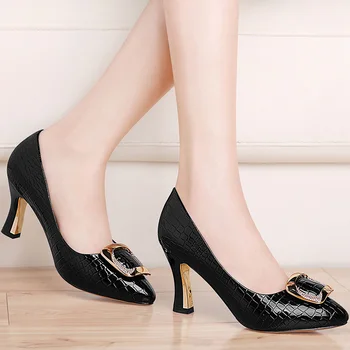 Kõrge kontsaga kingad 2021 paksud kontsaga naiste kingad naiste kutse pikad nahast kingad madalad kingad tööd