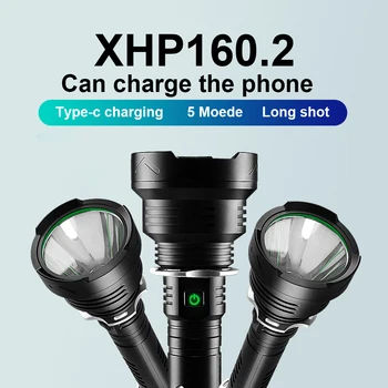Kõrge luumenit XHP160.2 Võimas LED Taskulamp 18650 või 26650 USB Taskulamp laetav xhp90 Taktikaline flash valgus telkimine LED latern
