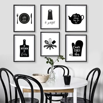 Köögi Seina Art Lõuend Maali Kööginõud Köök Tüpograafia Plakatid Ja Prindib Must-Valge Seina Pilte Köögi Seina Decor