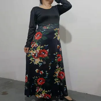 LAZYBONES Vabaaja Sügis Naiste Kleit Flower Print Õmblemine Elegantne Pikk Kleit Bodycon Vintage Maxi naiste Kleidid Pluss Suurus