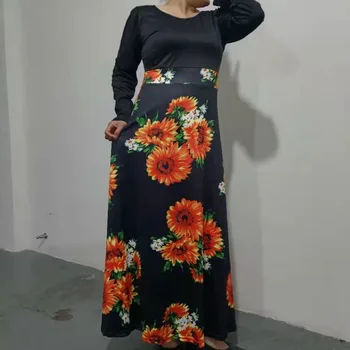 LAZYBONES Vabaaja Sügis Naiste Kleit Flower Print Õmblemine Elegantne Pikk Kleit Bodycon Vintage Maxi naiste Kleidid Pluss Suurus