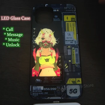 LED-Call Light Up Tüdruk Klaas Telefon Case For iPhone 12 11 Pro Max X-Xr, Xs Max 6 7 8 Pluss Smart hääljuhtimine Helendav tagakaas