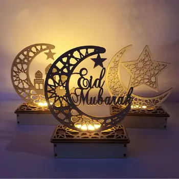 LED Puidust Eid Mubarak Tahvel Kuu Star Ramadan Ornament Moslemi Kingitus Decor 97984