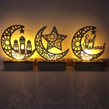 LED Puidust Eid Mubarak Tahvel Kuu Star Ramadan Ornament Moslemi Kingitus Decor