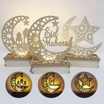 LED Puidust Eid Mubarak Tahvel Kuu Star Ramadan Ornament Moslemi Kingitus Decor