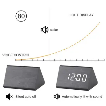 LED Puidust Äratuskell Tabel hääljuhtimine Digitaalne Kell, Temperatuur, Õhuniiskus Ekraan Puit Desktop, Kellad-USB/AA