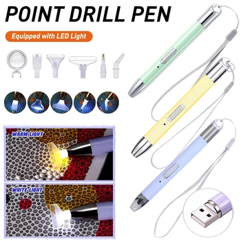 LED-Punkti Puur Pen Diamond Maali Pen 5D DIY Diamond Pen USB Laetav 2 Valguse Režiimid Diamond Maali Tööriistad Tarvikud
