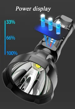 LED Super Long-range Taskulamp välisvalgustuse USB Laetav Kaasaskantavad Prožektor Tõrvik Kergem Aku Ekraan Telkimine