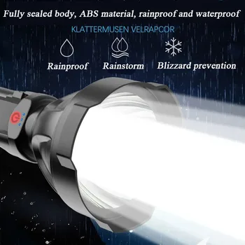 LED Super Long-range Taskulamp välisvalgustuse USB Laetav Kaasaskantavad Prožektor Tõrvik Kergem Aku Ekraan Telkimine