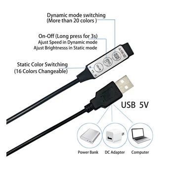 LED Valgus USB 3 Võtit Kontrolli 1M 2M 3M 4M Paindlik Lamp RGB Lindi Diood 2835 SMD 5050 DC5V Laua TV Ekraani Taustvalgustus Valgustus