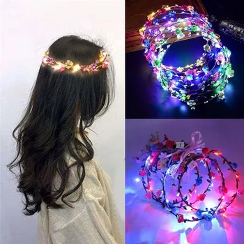 LED süttib Hõõguv Juuksed Pärg Lillega Peapael Hairband Naised, Tüdrukud Jõulud Pulmapidu Crown Helendav Vanikud 173488