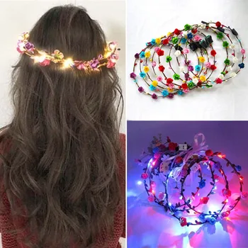 LED süttib Hõõguv Juuksed Pärg Lillega Peapael Hairband Naised, Tüdrukud Jõulud Pulmapidu Crown Helendav Vanikud