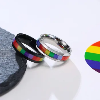 LETAPI 2021 Uus Mood 6mm Roostevaba Terasest Emailitud Vikerkaar Read LGBT Pride Rõngad Meestele Lesbide & Gay Pulm Ehteid Kingitused