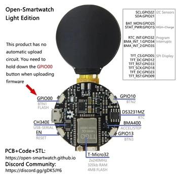 LILYGO® & pauls_3d_things Avatud-Smartwatch T-micro32 ESP32 WIFI/Bluetooth arduino jaoks