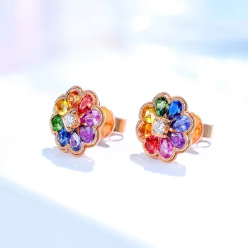 LW-1 Uus värviline gemstone kõrvarõngad, mis on täis teemante, vikerkaare värvi aare lill kõrvarõngad naistele 163414