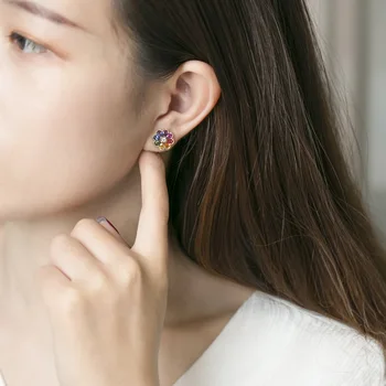 LW-1 Uus värviline gemstone kõrvarõngad, mis on täis teemante, vikerkaare värvi aare lill kõrvarõngad naistele
