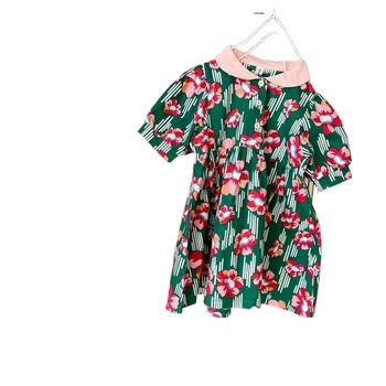 Laste Baby Lühikesed Puhvis Varrukad Suur Õie Kleidid Väikelapse Tüdrukud Retro Kunstnik Cotton Fashion Pricess Kleit Suveks 2021