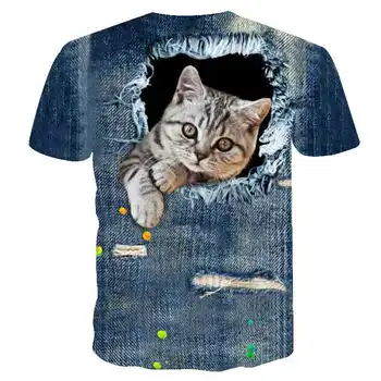 Laste Cat T-särk Poiss 2021 Loomade Prindi Kass Poiste T-Särk Tüdrukute Vabaaja Tops Cartoon Kids tshirt Riided 4-14 Aasta Uus