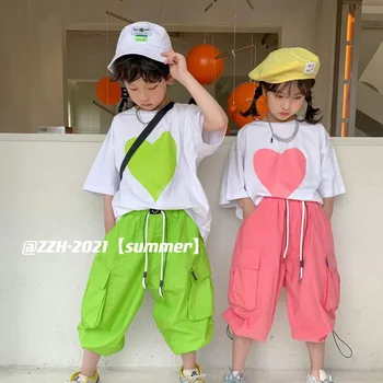 Laste riided 2021 suvel uus laste ülikond laste lühikeste varrukatega armastus kärbitud püksid kaks rõivakomplekti