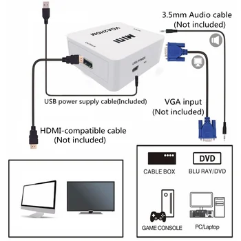 LccKaa Mini VGA HDMI-ühilduvate Converter VGA2HDMI Video Box Audio Adapter 1080P Notebook PC HDTV Projektoriga TV Kaasaskantav