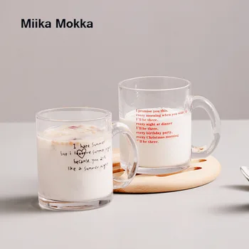 Lihtne Kiri Printted Kohvitass, Hommikusöök Piima Tassi Läbipaistev Klaas Vett Tassi Puu Tee Tassi Drinkware