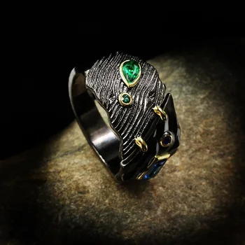 Liialdatud Isiksuse Ehted Naiste 925 Sterling Hõbe Kalliskivi Smaragd Pulmad Sõrmused Vintage Must Kuld Rõngad Naistele 88985