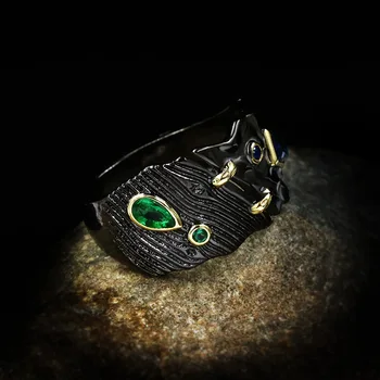 Liialdatud Isiksuse Ehted Naiste 925 Sterling Hõbe Kalliskivi Smaragd Pulmad Sõrmused Vintage Must Kuld Rõngad Naistele