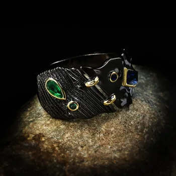 Liialdatud Isiksuse Ehted Naiste 925 Sterling Hõbe Kalliskivi Smaragd Pulmad Sõrmused Vintage Must Kuld Rõngad Naistele