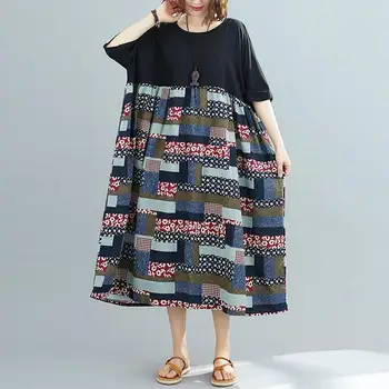 Liiga Ruuduline Segast Suvine Kleit Naised, Daamid Vabaaja Rõivad Kleidid Ja Vintage Puuvill Must Print Pikk Kleit Vestidos 2021