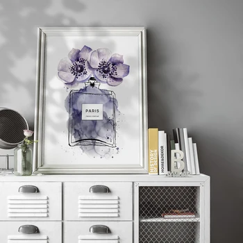 Lilla Lill Akvarell Parfüümi Pudeli Plakatid Seina Art Lõuend Maali Mood Lilled Vogue Prindib Elutuba Home Decor