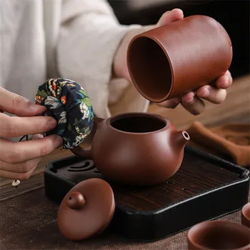 Lilla Savi Teacups Keraamiline Kaasaskantav Tee Komplekt Sisaldab 1 Pott + 1 Tee Caddy + 4 Tassi, Teekann Väljas Reisi Kung Fu Gaiwan Kingitused 165575