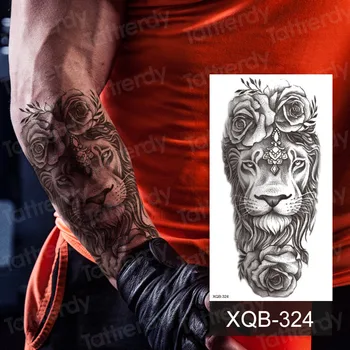 Lion king tiger kolju Küünarvarre tattoo varrukad meeste naiste loomade tattoo designs seksikas 3D musta vee tätoveering armband randme keha kunst