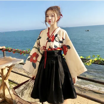 Lolita kimono Hanfu tüdruk suvine magus lolita komplekti trükkimine särk +kõrge vöökoht seelik gooti lolita sk victoria cosplay loli cos 90688