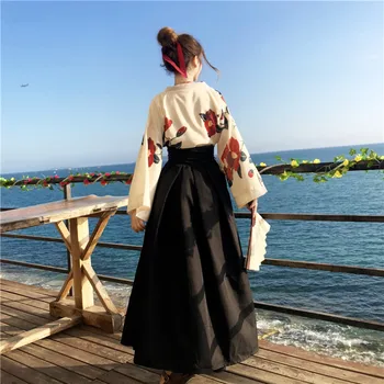 Lolita kimono Hanfu tüdruk suvine magus lolita komplekti trükkimine särk +kõrge vöökoht seelik gooti lolita sk victoria cosplay loli cos
