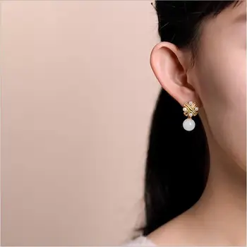 Looduslik Hetian valge jade ring pärlitega kõrvarõngad Hiina stiilis ainulaadne vana kuld viimistletud võlu naiste brändi hõbe ehted