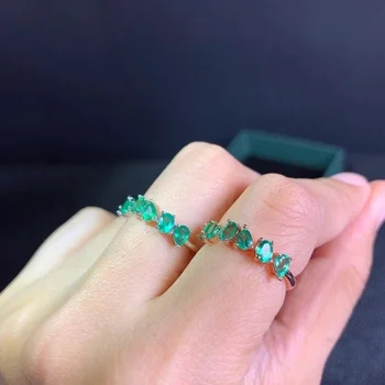 Looduslik Roheline Emerald Pärl Ring S925 Hõbe Loomulik Gemstone Ring Elegantne Lai Hollowing Grid Tüdruk Naiste Poole Kingitus Ehted 104526
