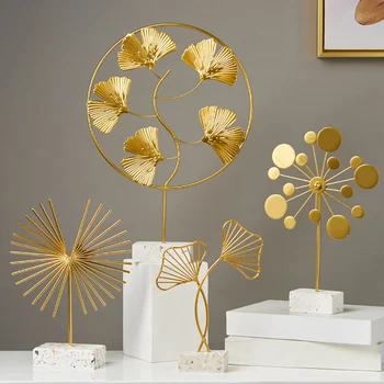 Loominguline Kaasaegne Kuldne Rauast Lehtedest Ornament elutuba Desktop TV Kapp Põhjamaade Kodu Kaunistamiseks kaunistused Desktop Skulptuur