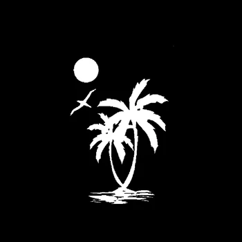 Loovus Huvitav Sun Palm Tree Beach Originaal Õrn Kena Vinüül Decal Auto Kleebis Must/Hõbe 15cmX10cm 168123
