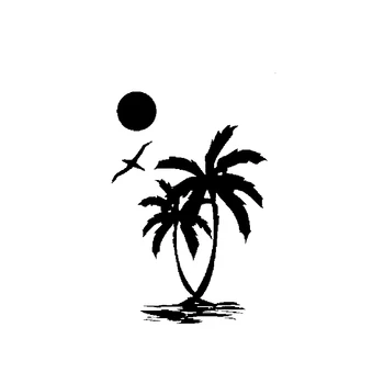 Loovus Huvitav Sun Palm Tree Beach Originaal Õrn Kena Vinüül Decal Auto Kleebis Must/Hõbe 15cmX10cm