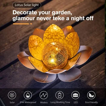 Lotus Flower Päikese Valgus Väljas Krakitud Klaas Veekindel LED Valgus Terrass Rada Muru Kaunistamiseks Aed Solar Lamp 35439