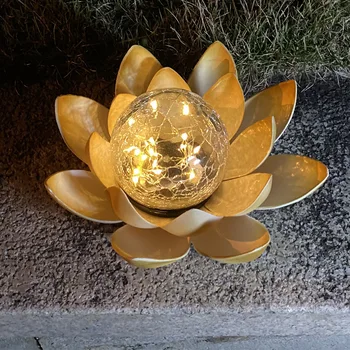 Lotus Flower Päikese Valgus Väljas Krakitud Klaas Veekindel LED Valgus Terrass Rada Muru Kaunistamiseks Aed Solar Lamp