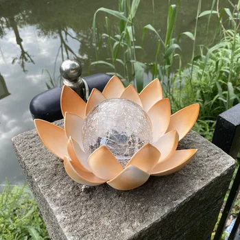 Lotus Flower Päikese Valgus Väljas Krakitud Klaas Veekindel LED Valgus Terrass Rada Muru Kaunistamiseks Aed Solar Lamp