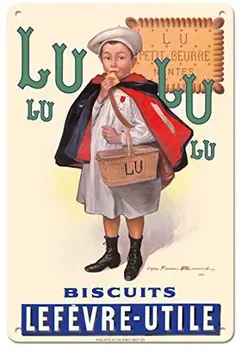 Lu Küpsised - Väike Õpilane (Le Petit Ecolier) - Lefèvre-Mahutavus (LU) Reklaam Plakat Metallist Tina Märk