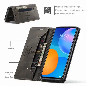 Luksus Magnet Klapp Puhul Huawei P Smart 2021 Kate RFID PU Nahk Kaardi pesa Telefoni Kaitseümbris Jaoks Huawei P Smart 2021 Juhul