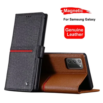 Luksus naturaalsest Nahast Rahakott Case For Samsung Galaxy S20 S10 S9 Plus S10E Lisa 8 9 10 20 Juhul Põrutuskindel Kaitsev Kate