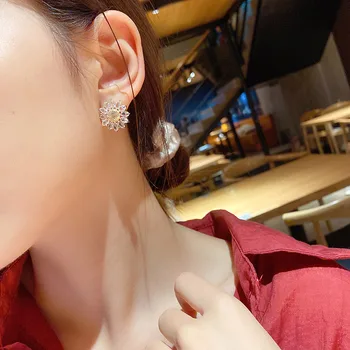 Luksuslik Läikiv Tsirkoon Päevalille Kuld Kõrvarõngad Naine korea Fashion Goth Ehted Pulmapidu Tüdruk on Ebatavaline Kõrvarõngad
