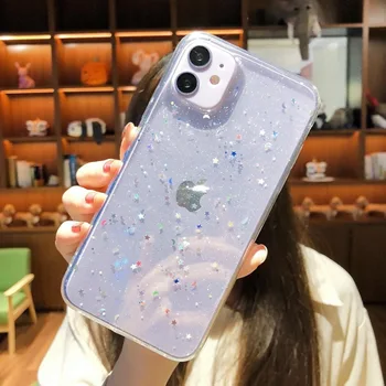 Läbipaistev Glitter Bling Tähed Moon Telefon Case For iPhone 12 11 Pro Max SE 2020 X-XR, XS Max 7 8 6S Plus Gel Soft TPU tagakaas
