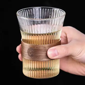 Läbipaistev Klaas Tass Leibkonna Kung Fu Tee Tassi Koos Puidust Käepide Cup Klaas 300ml Kõrge Borosilica Vertikaalne Cup Norbi