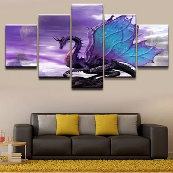 Lõuend Maali Seina Art Home Decor HD Pildid Raames 5 tk Dragon Fantaasia Lilla Pilte Kaasaegse Decor Magamistoaga Plakat