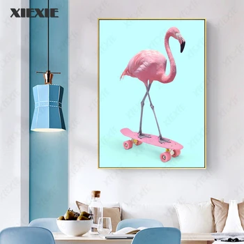 Lõuend Roosa Flamingo Maali Prindi Rula Seina Art Pilte Loomade Tüdruk Paarid Magamistuba, Tuba Decor Plakatid ja Pildid 146796